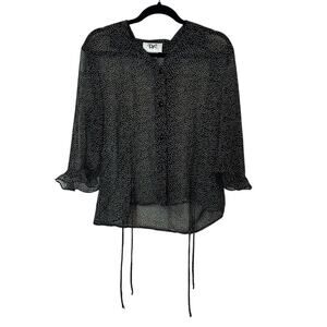 DR Vintage Sheer Flowy Sleeve Blouse Size 12 Black White Speckled Made in USA